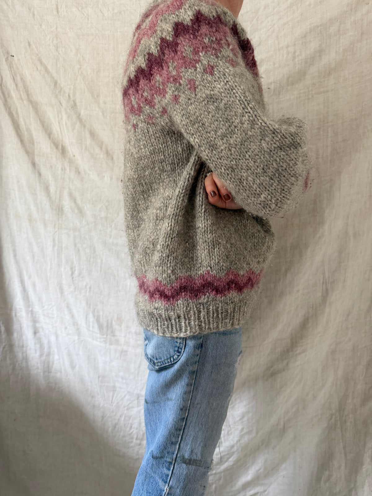 Grey and Pink Icelandic Wool Sweater