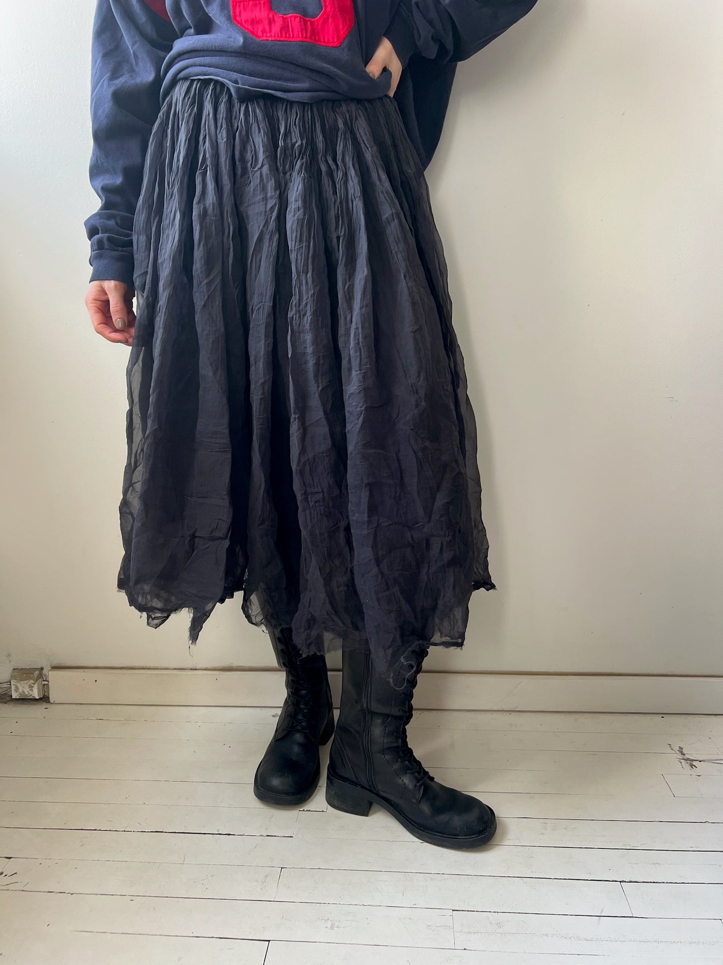 Black Flowy Silk Skirt