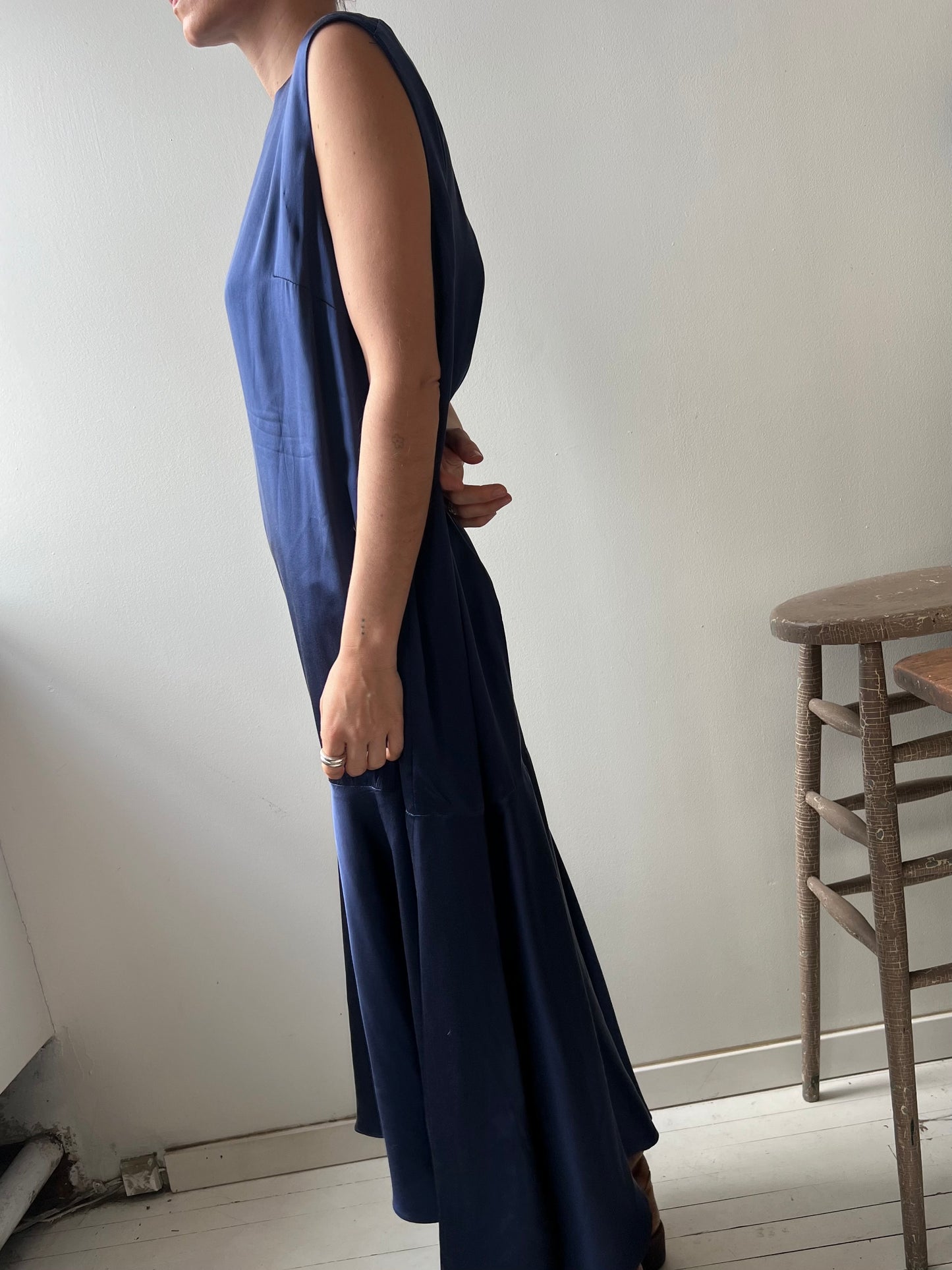Handmade Navy Satin/Silk Dress