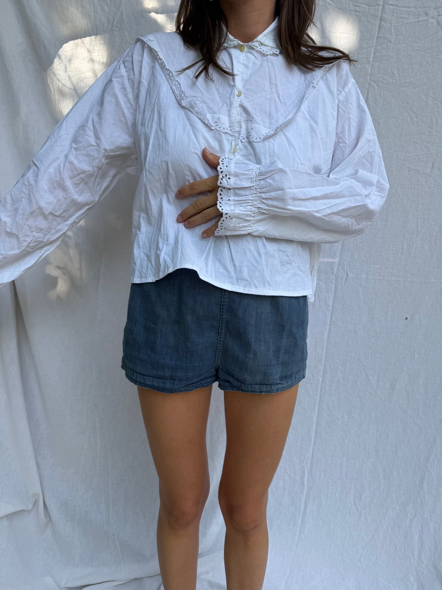Antique Italian Cotton Blouse with Eyelet