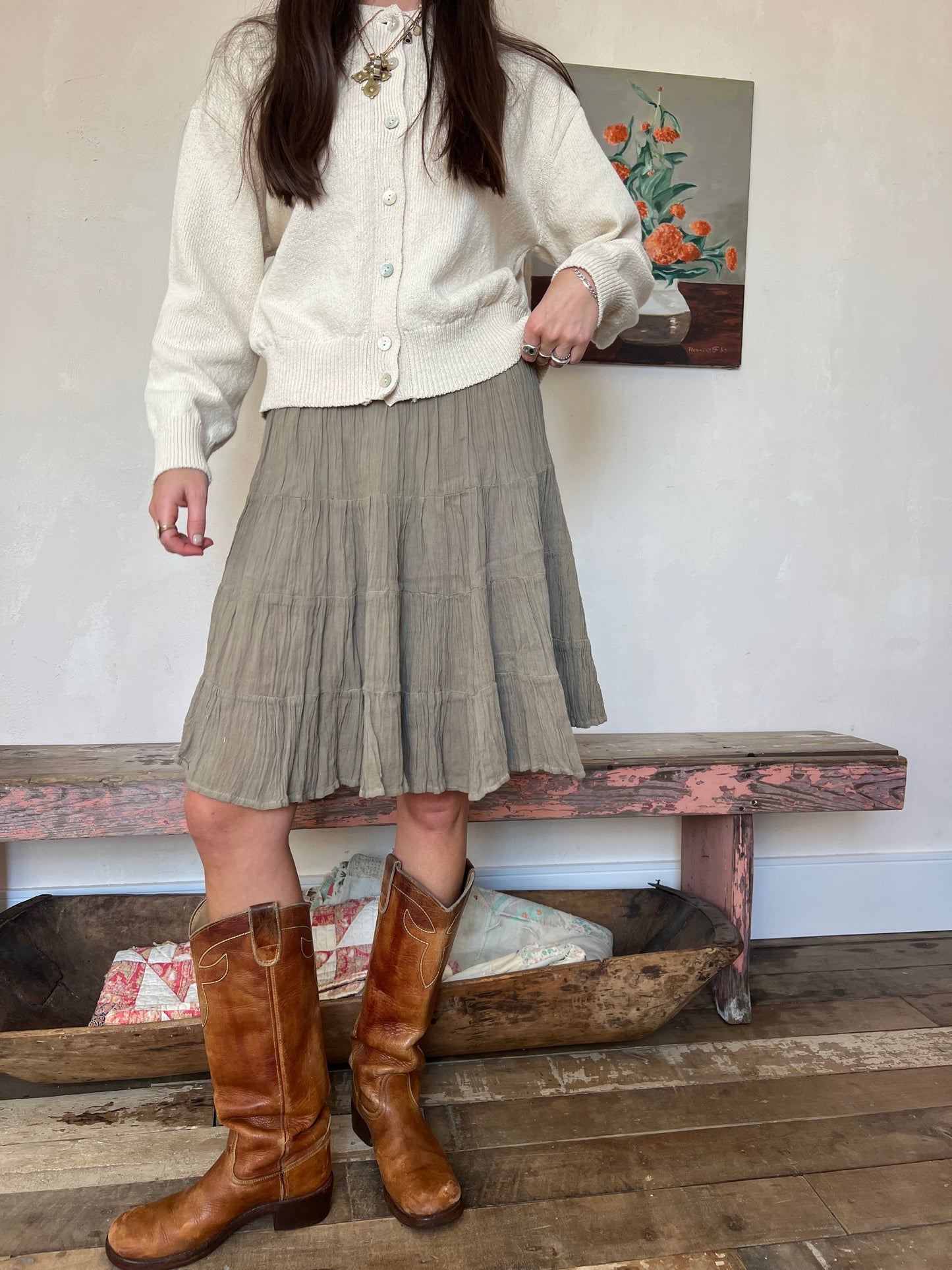 Oaxacan Sage Short Cotton Skirt