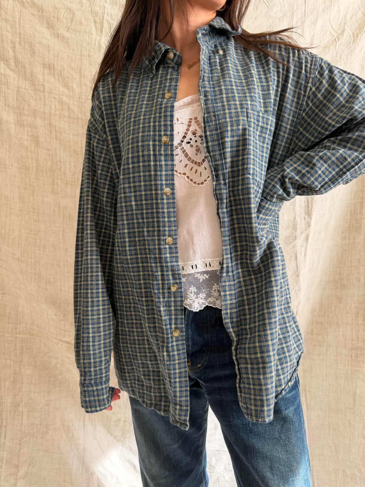 Blue + Green Checkered Plaid Shirt