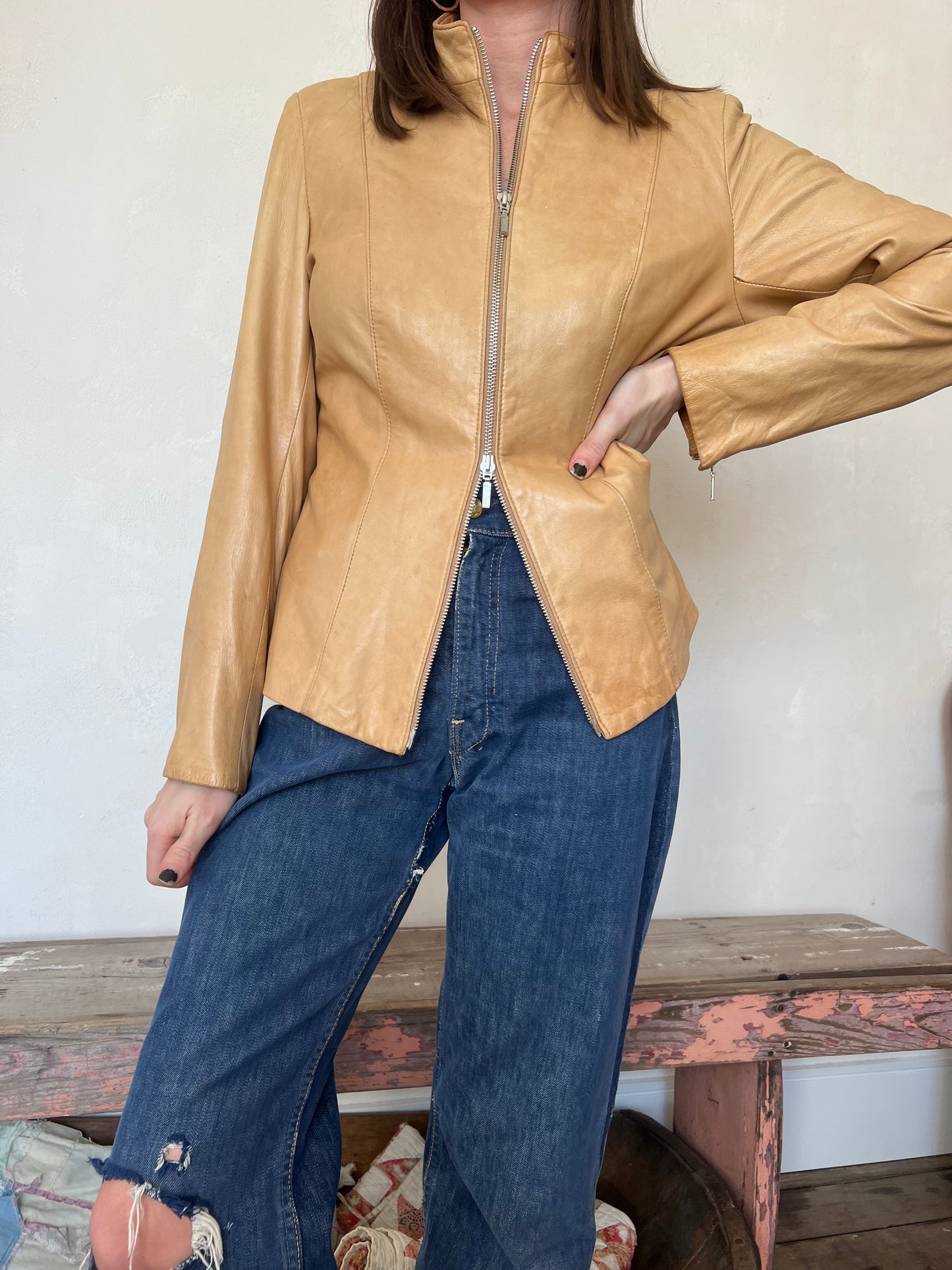 Super Soft Leather Zip- Up Shacket