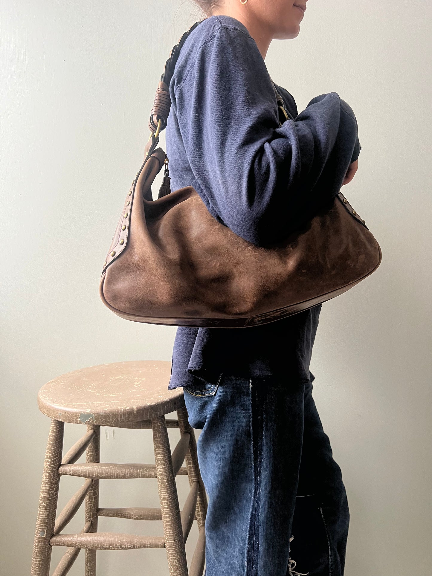 Jimmy Choo Braided Brown Saddle Bag