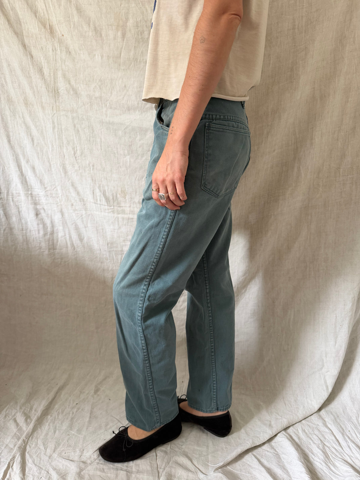 Faded Green Denim Pants