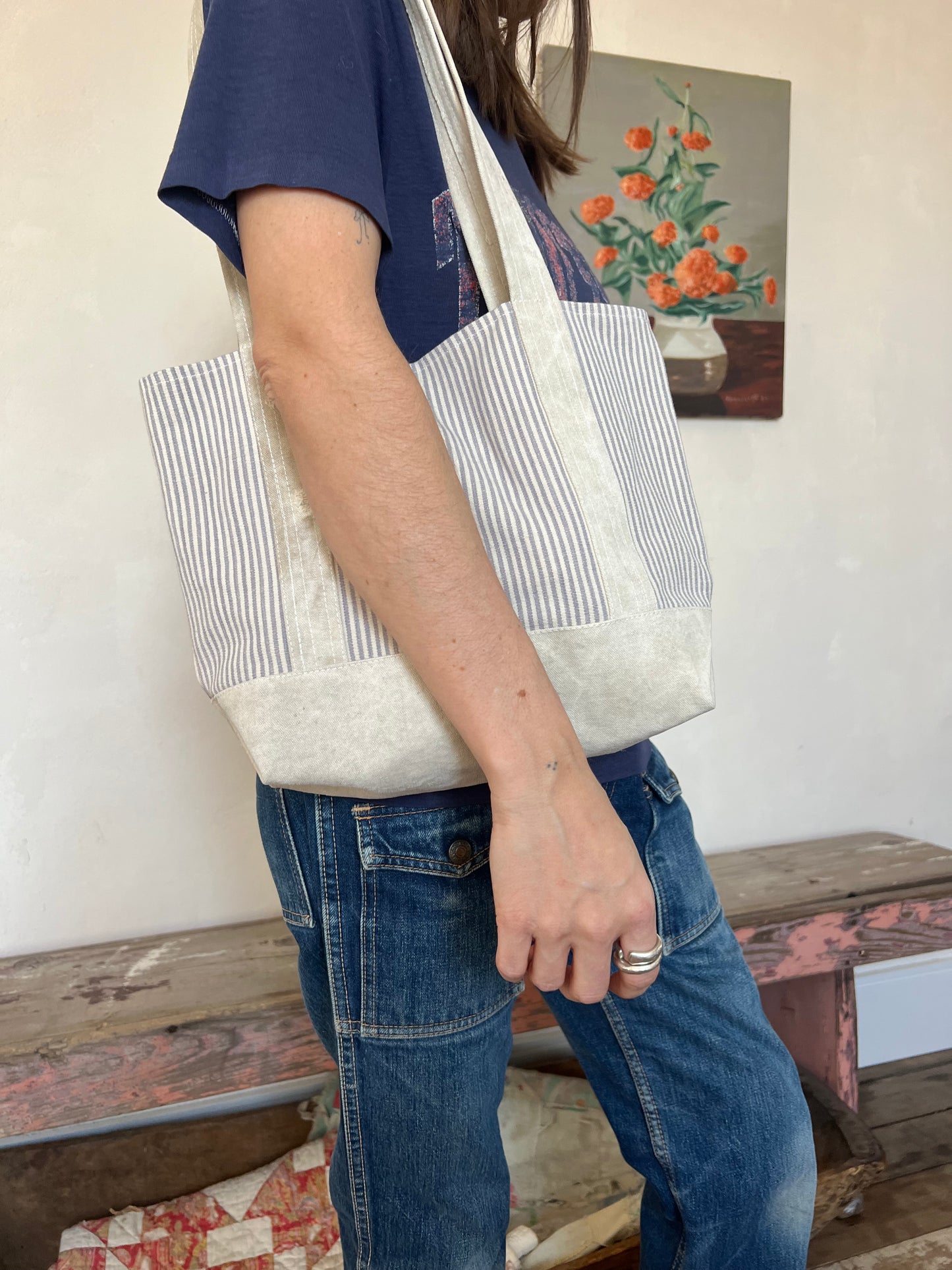 Blue + White Striped Mini Boat + Tote Bag