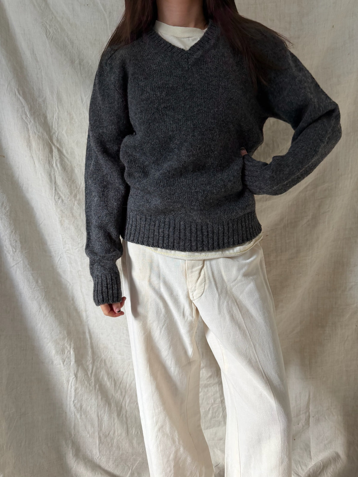 Charcoal Wool V-Neck Sweater