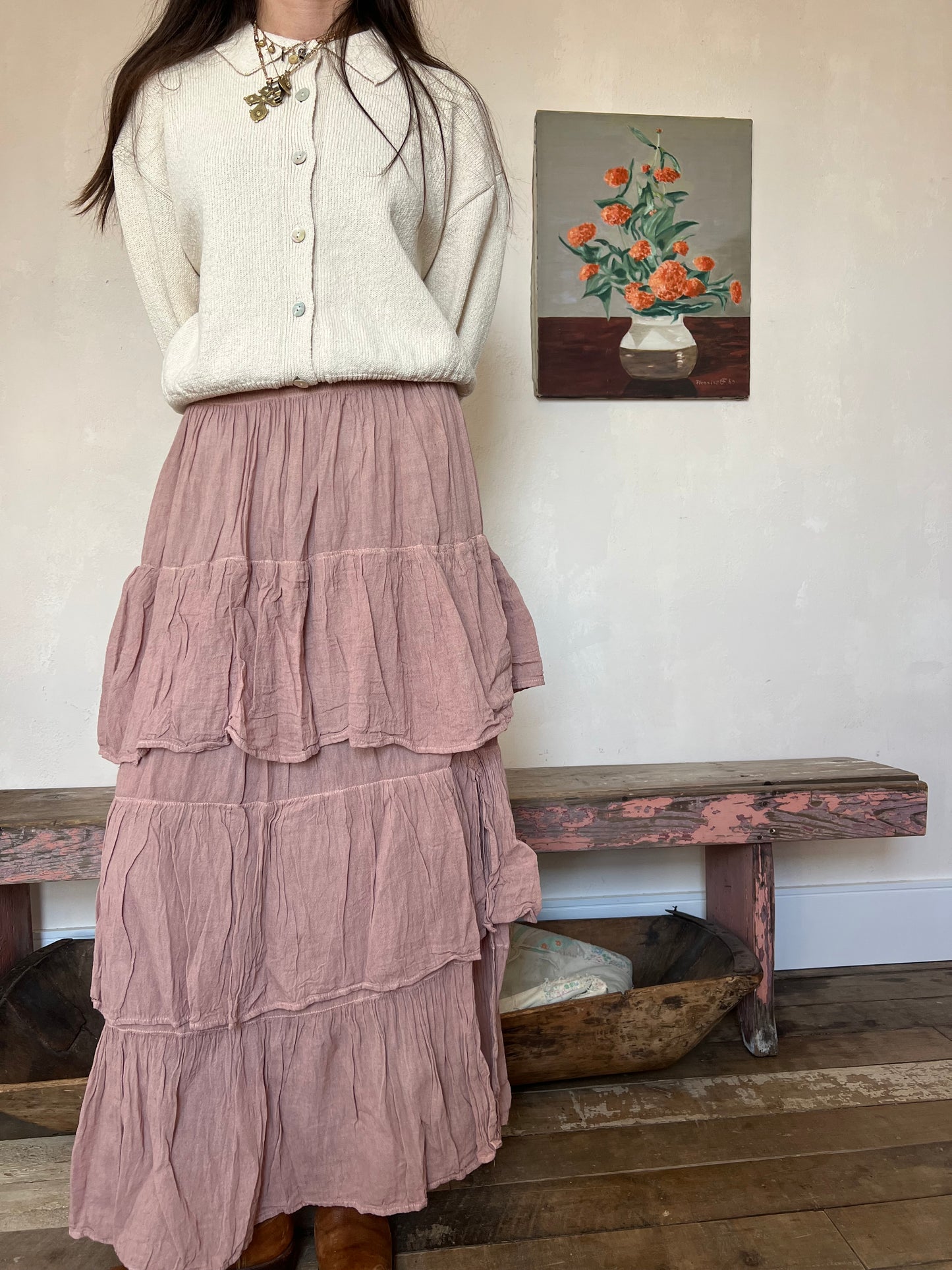 Oaxacan Dusty Rose Ruffle Skirt