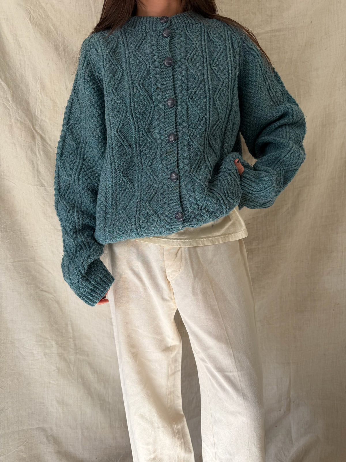 Sea Blue Wool Cardigan