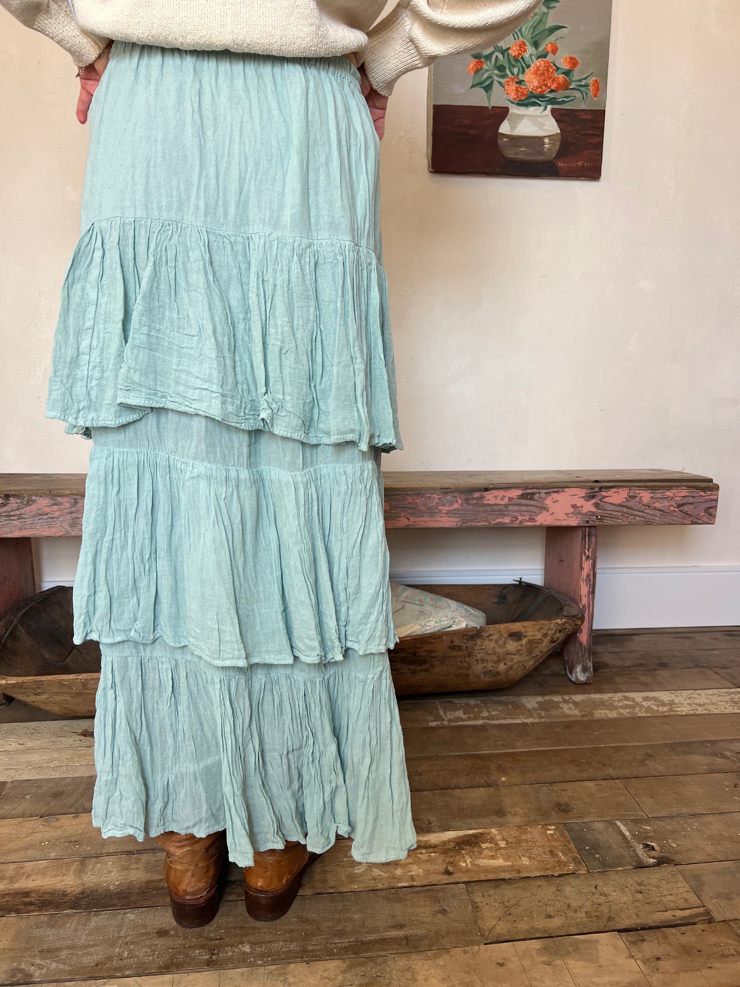 Oaxacan Seafoam Ruffle Skirt