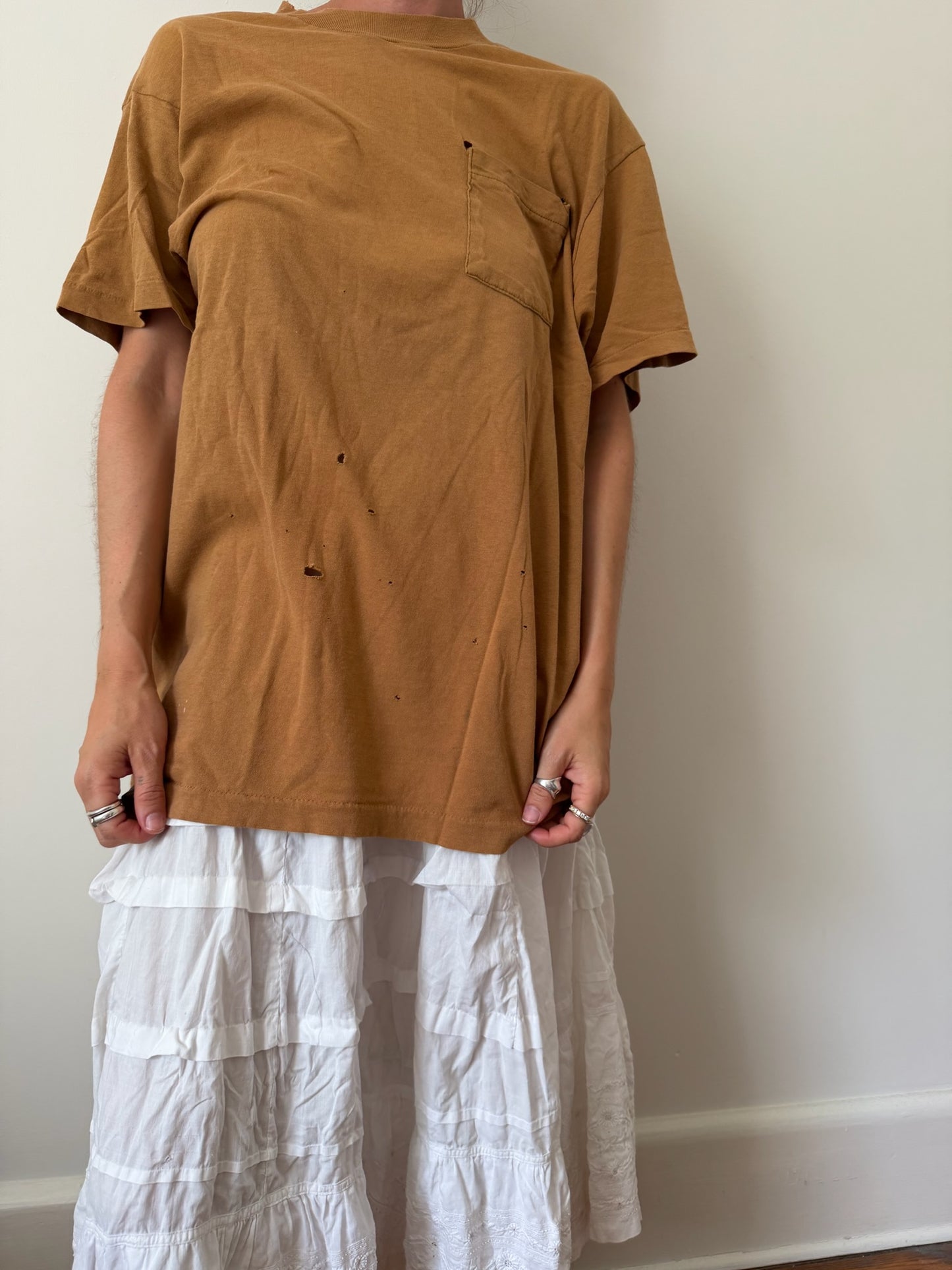 Camel Distressed Pocket Tee