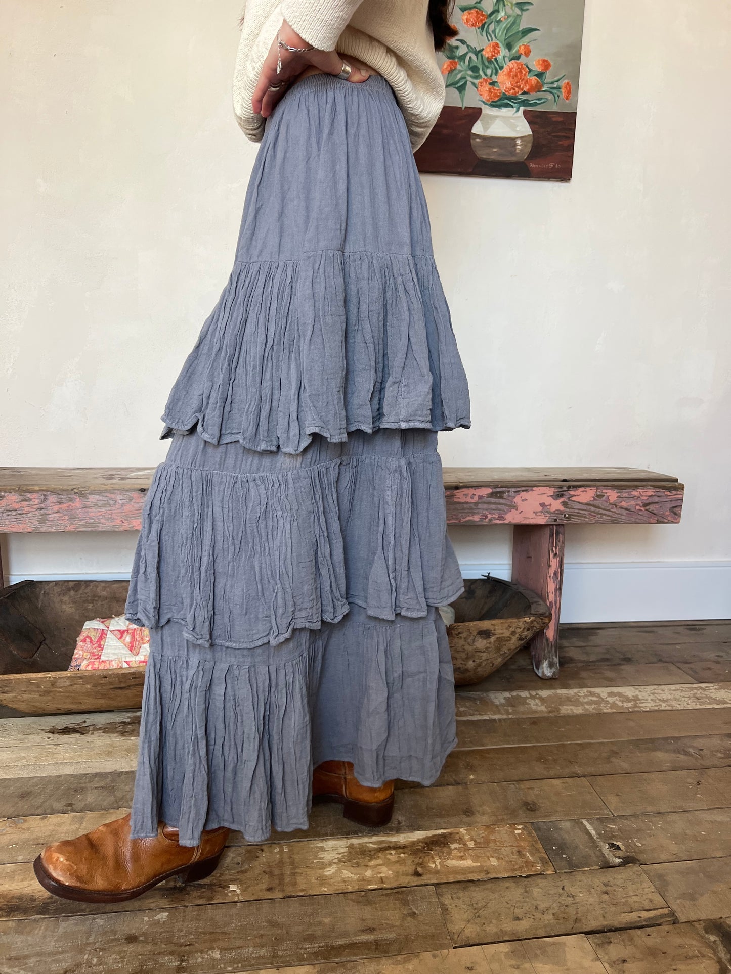 Oaxacan Gray Ruffle Skirt