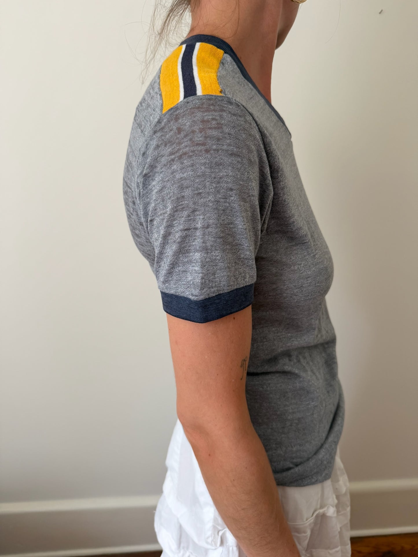 Super Thin Grey Varsity V-Neck Tee