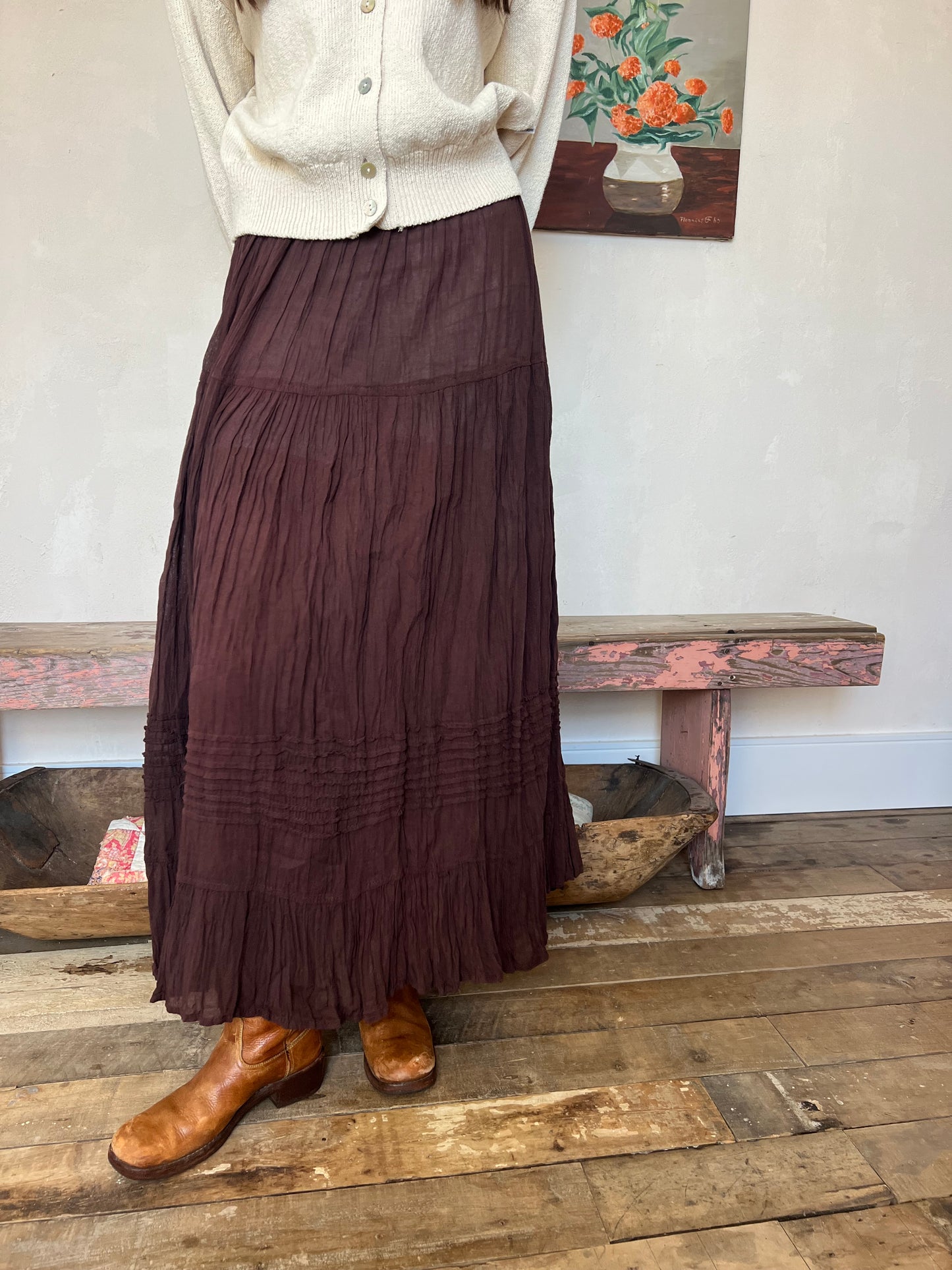 Oaxacan Dark Chocolate Long Cotton Skirt