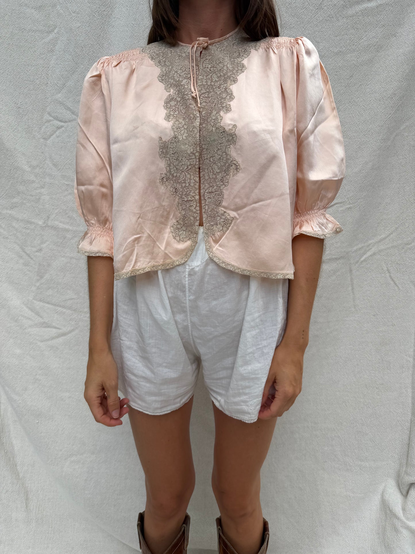 40s Peachy Satin Bed Jacket