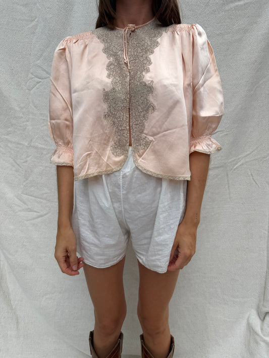 40s Peachy Satin Bed Jacket