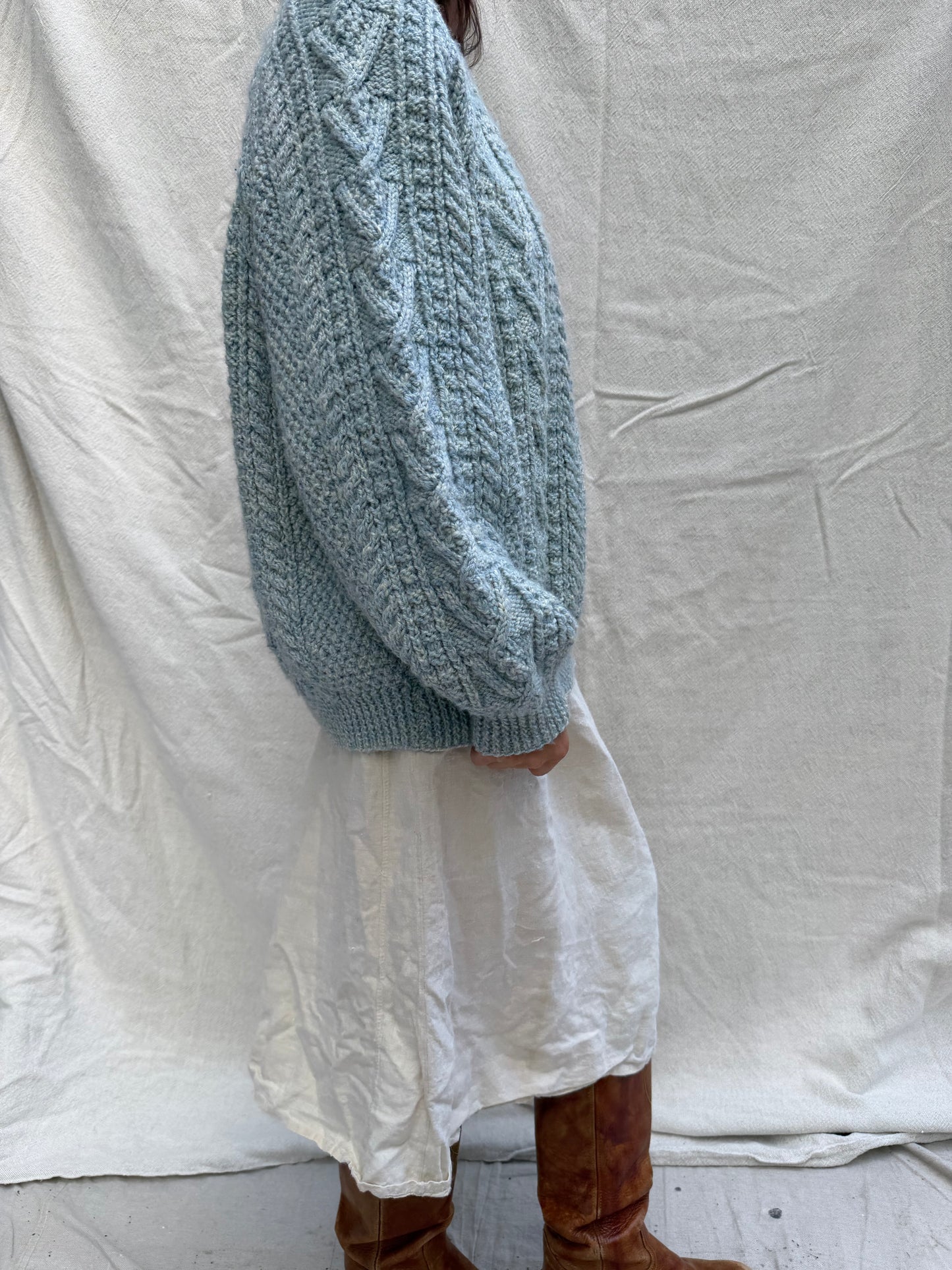 Baby Blue Wool Knit Irish Sweater