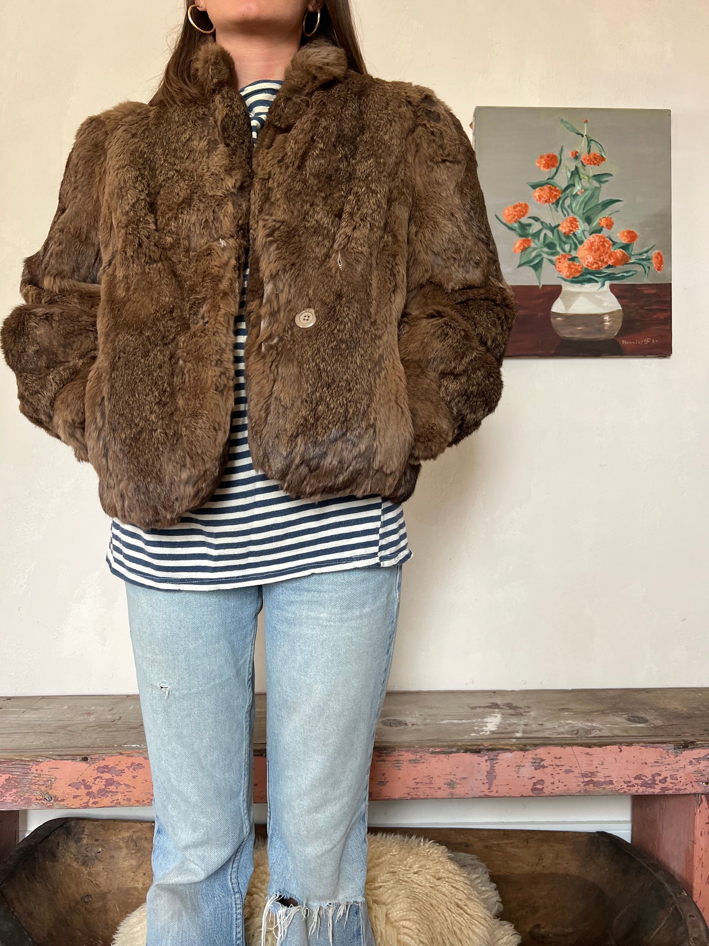 Cropped Chocolate Brown Fur Coat
