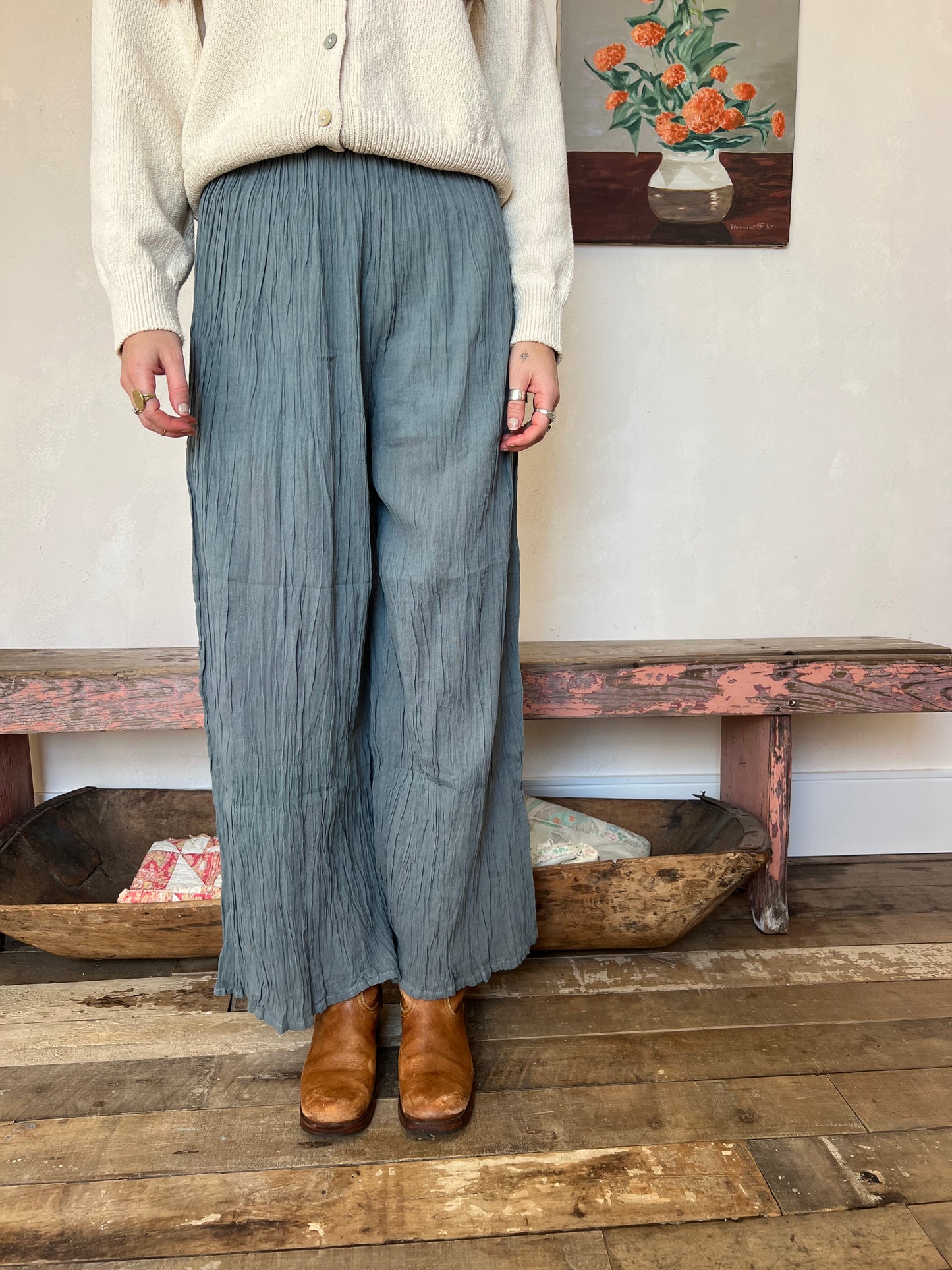 Oaxacan Grey Teal Cotton Pant