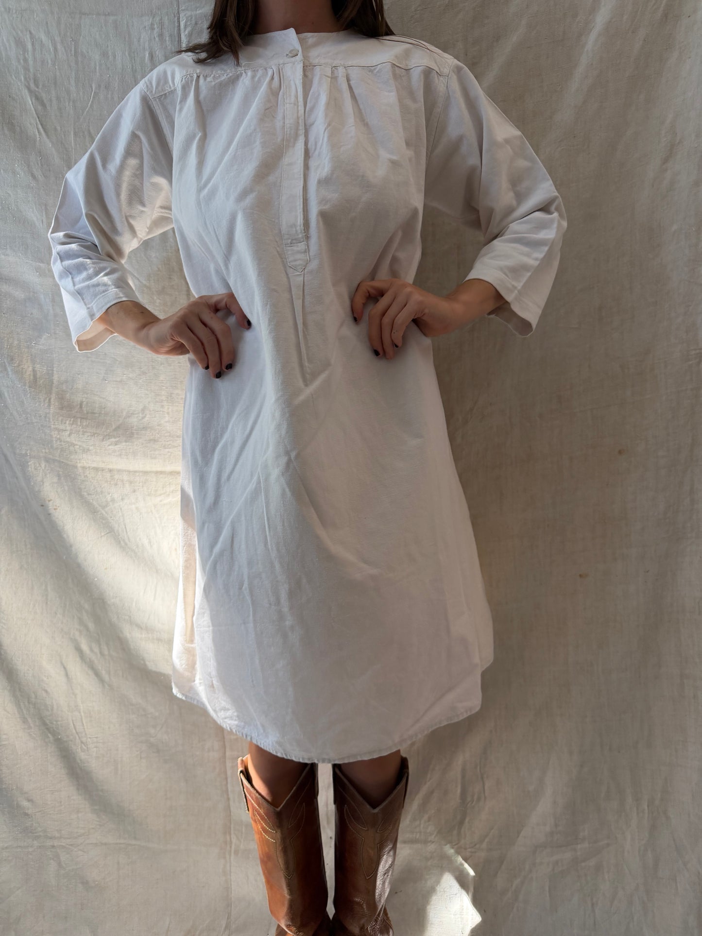 3/4 Length Sleeve Antique Cotton Smock