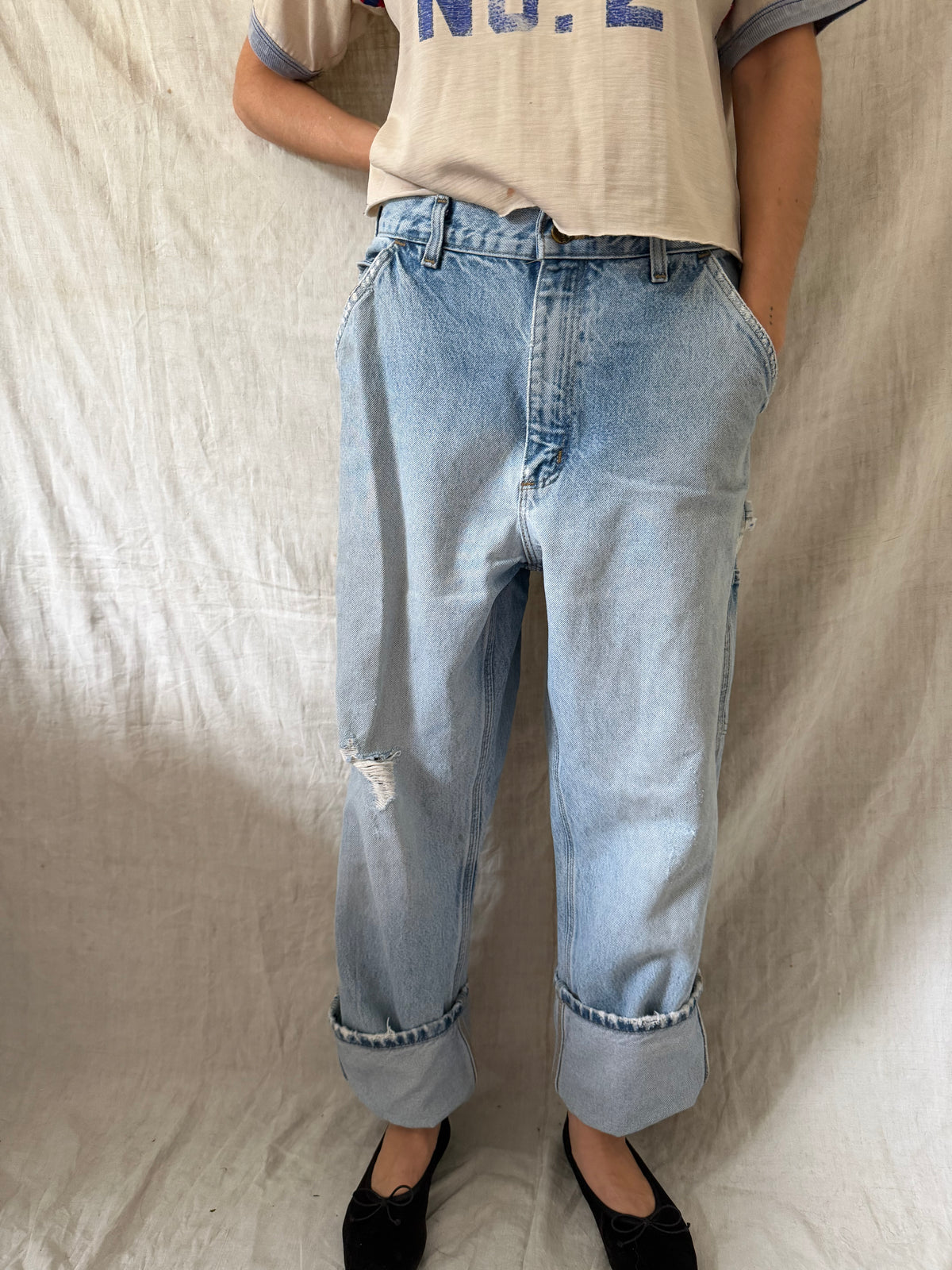 Light-wash Distressed Carhartt Denim