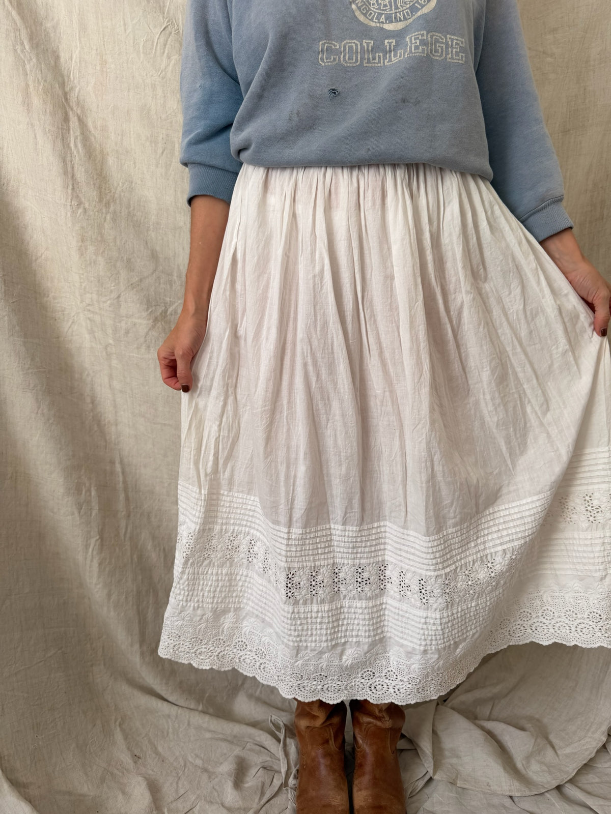 Antique White Eyelet Cotton Skirt