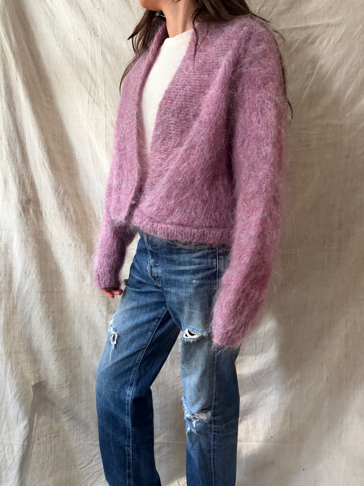 Cropped Magenta Mohair Cardigan