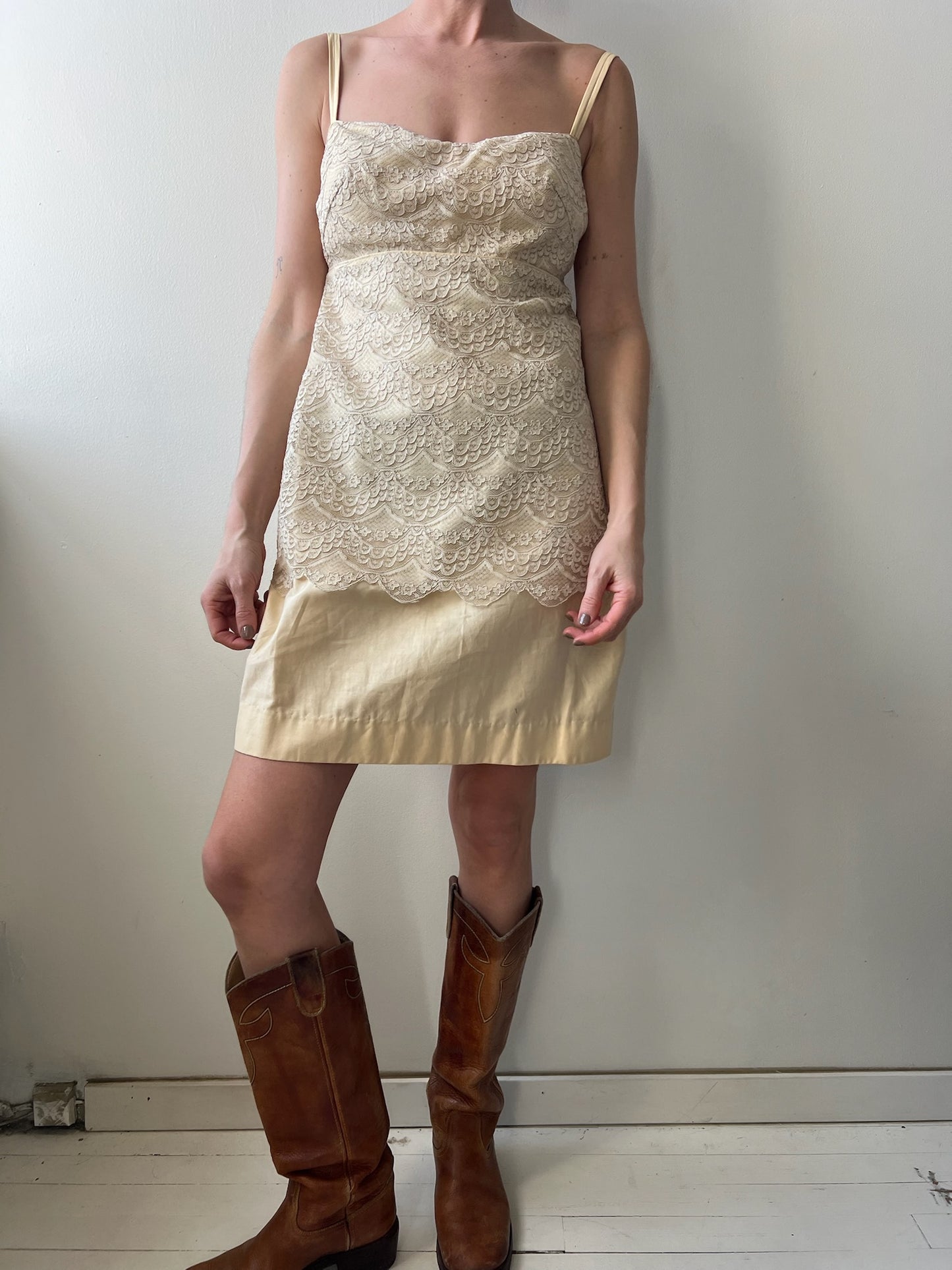 Cream Lace Slip Dress