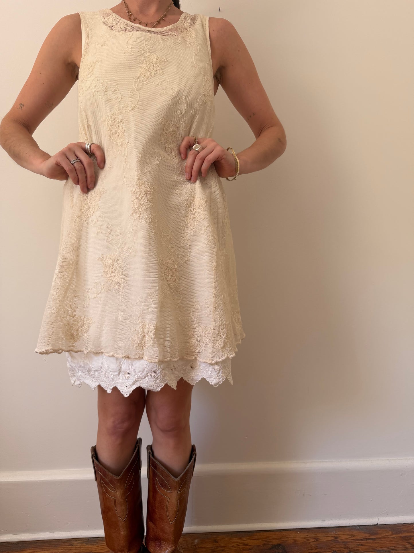 Cream Lace Layered Dress
