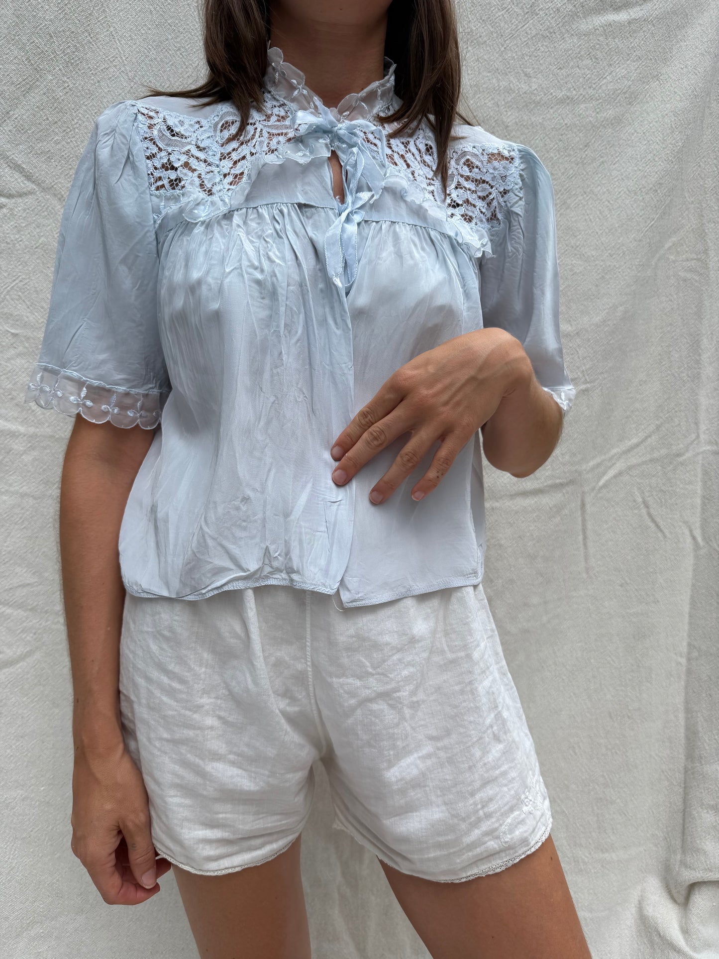 Baby Blue Satin Bed Jacket
