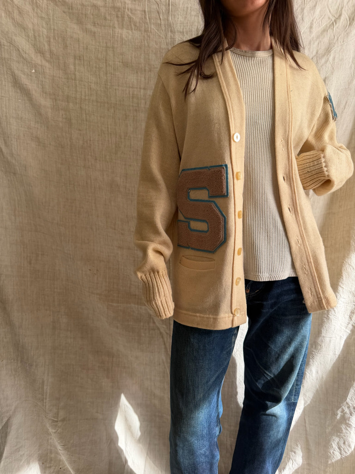 Cream “S” Varsity Cardigan