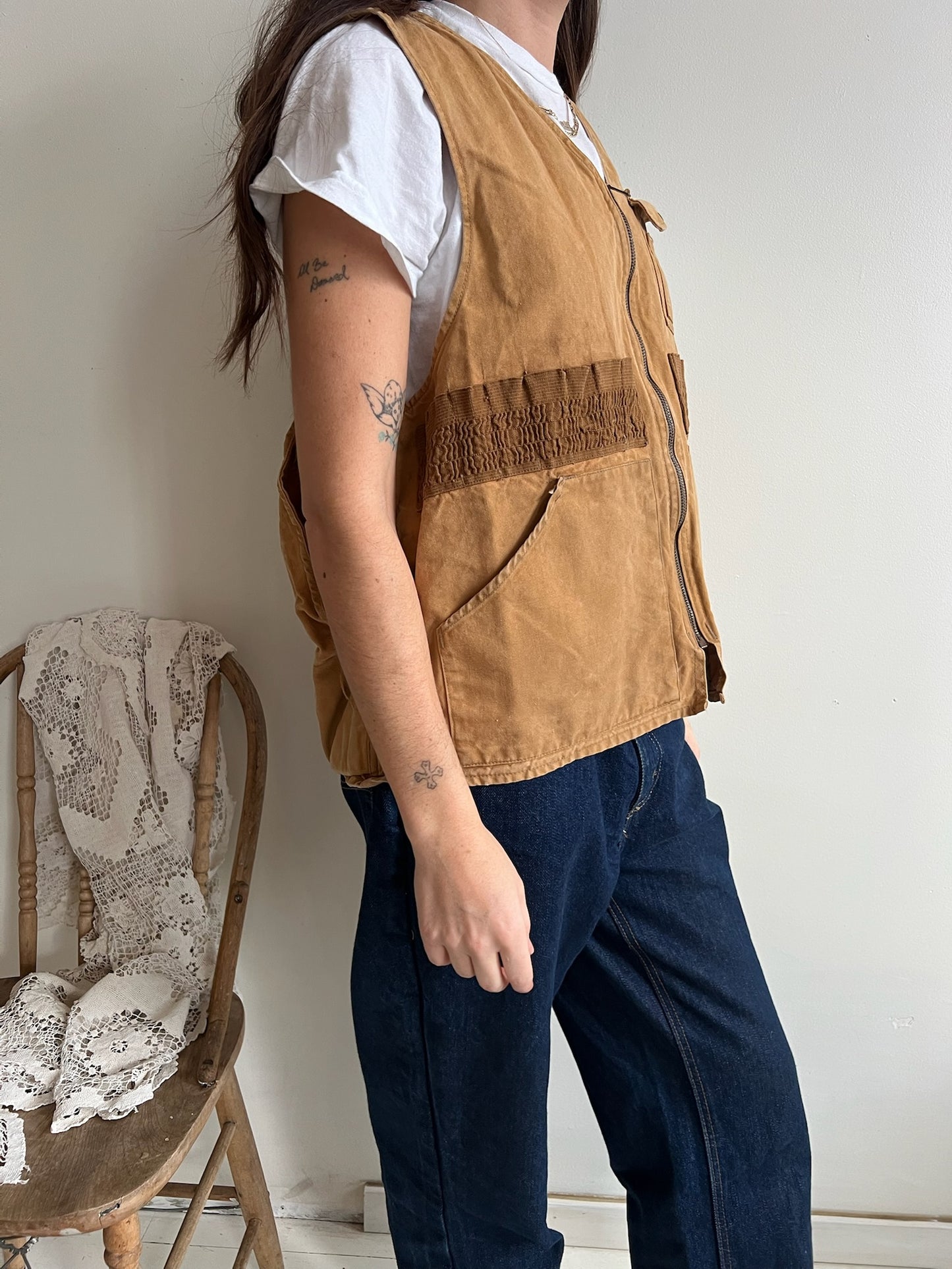 Camel Cotton Zip-Up Hunting Vest