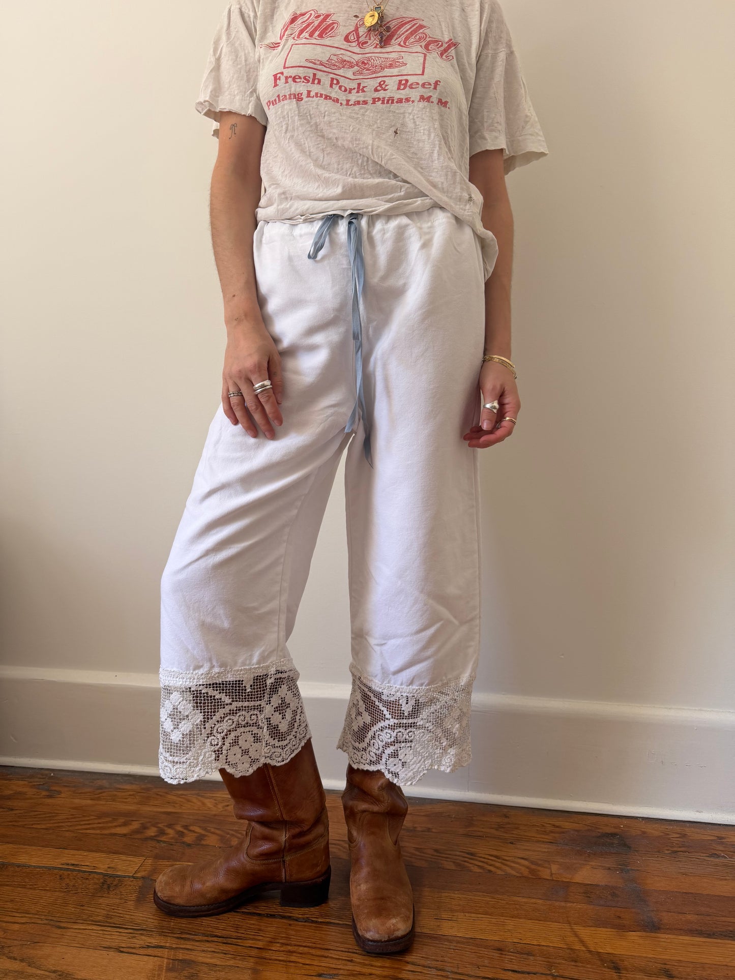 Reworked Cotton Bloomer Pants With Antique Crochet Trim