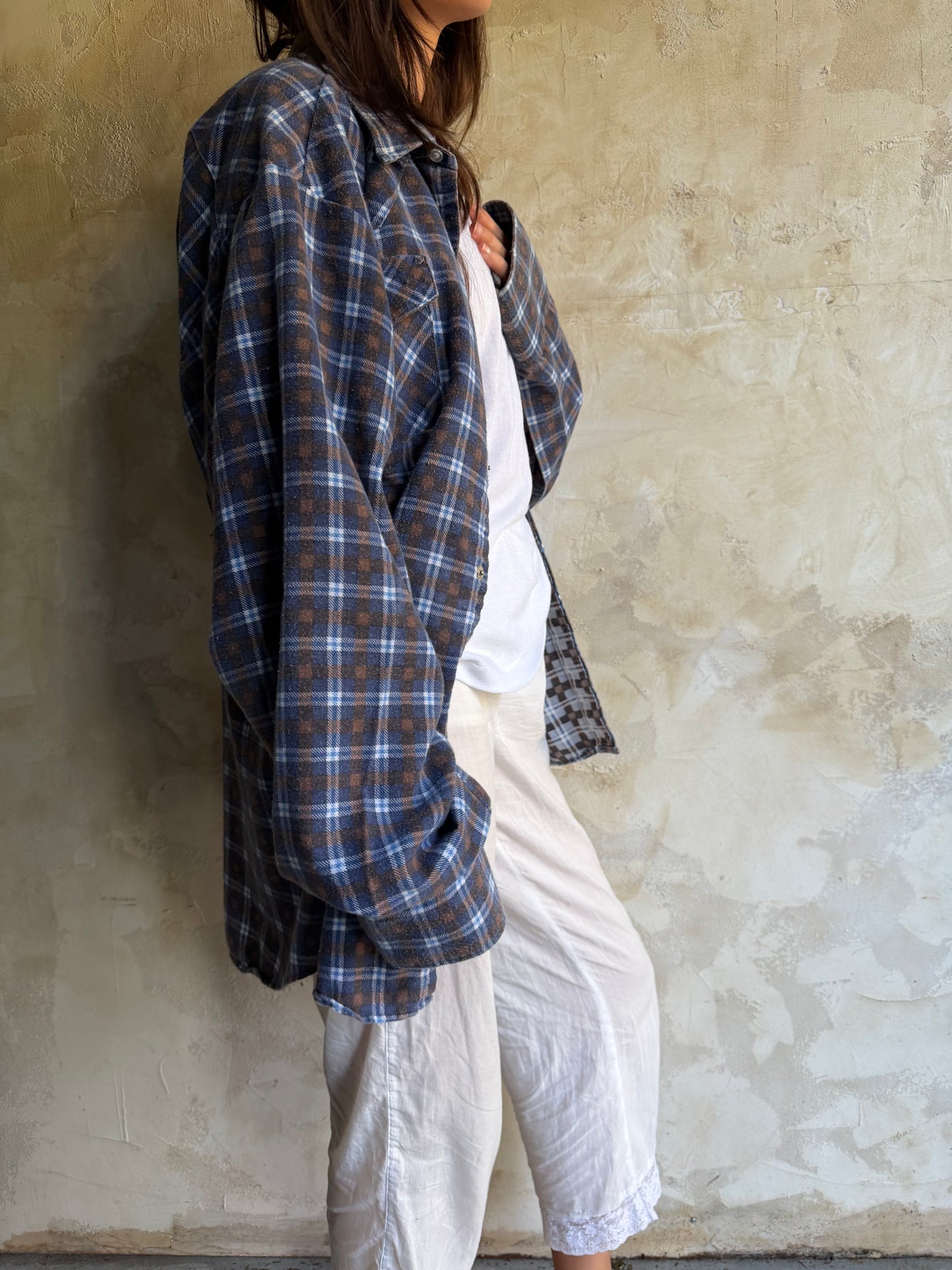 Worn Western Blue + Brown Flannel