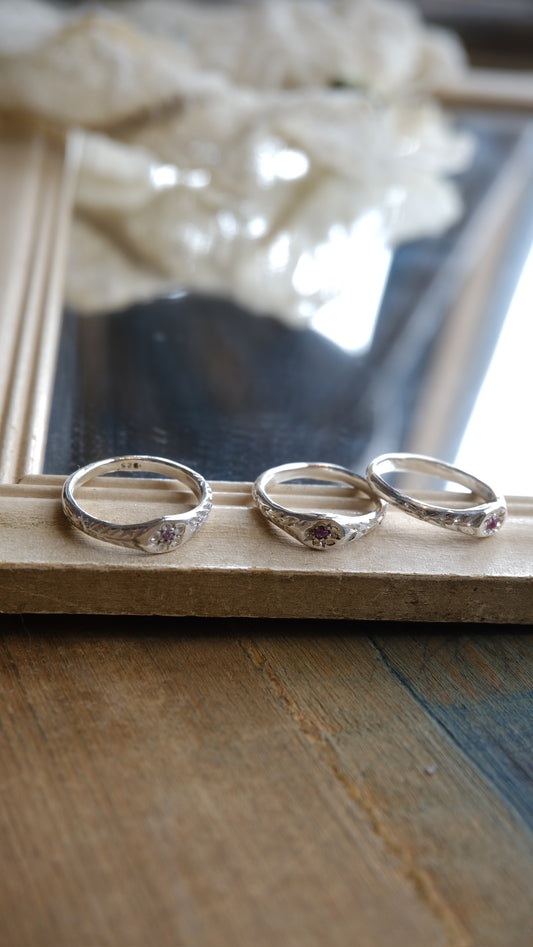 Tiny Posy Signet Ring Set With A Ruby by Rosalind Studio