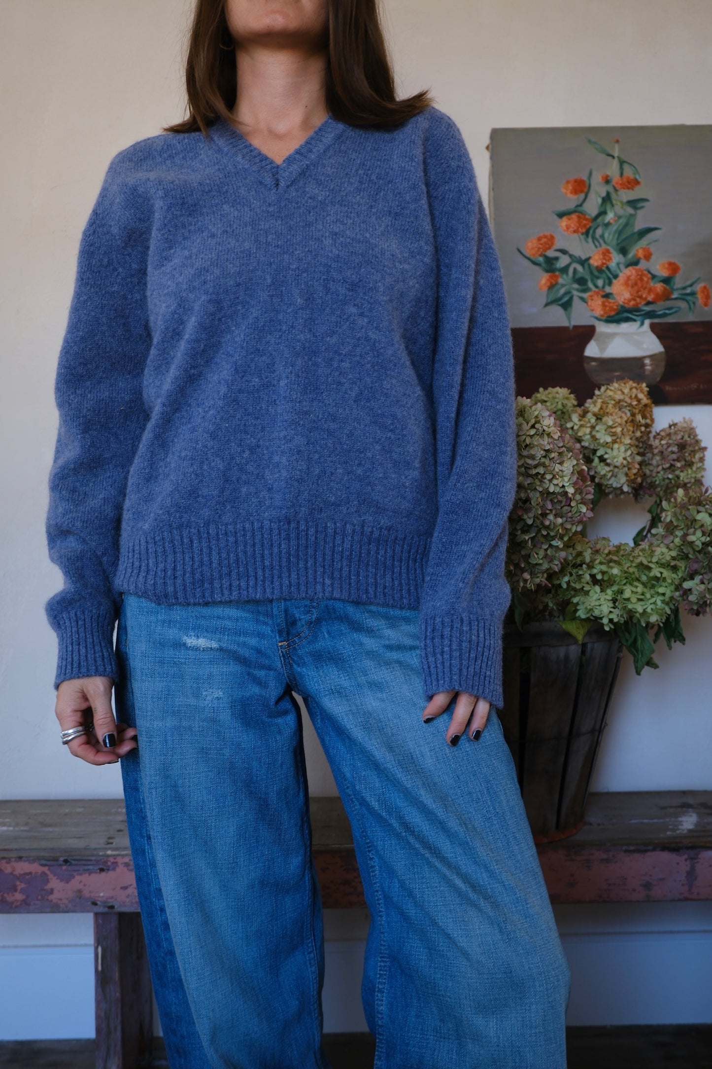 Sky Blue Wool V-Neck Sweater