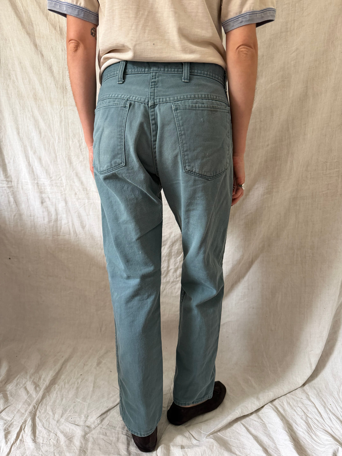 Faded Green Denim Pants