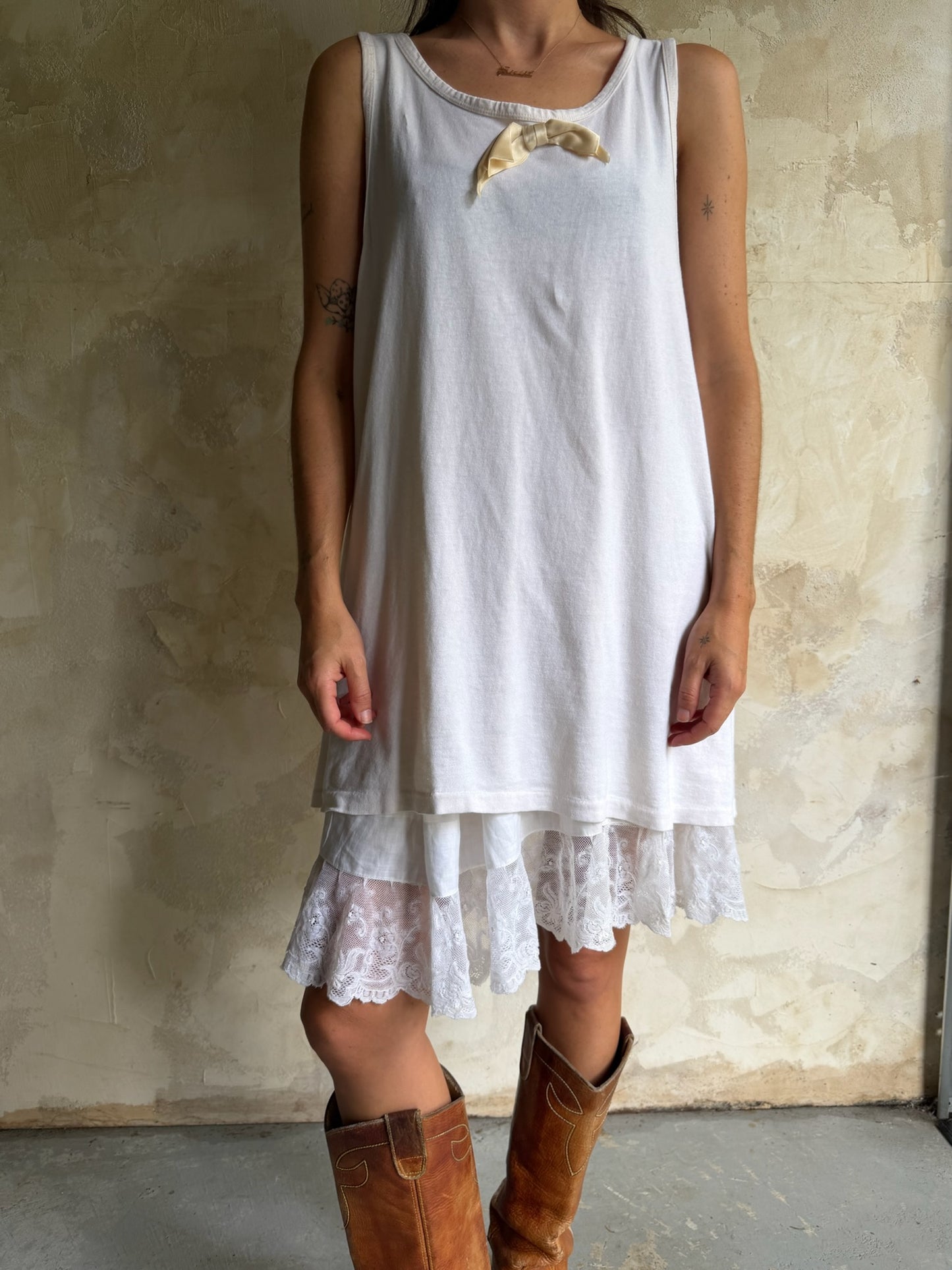 Off-White Tank with Pale Satin Bow