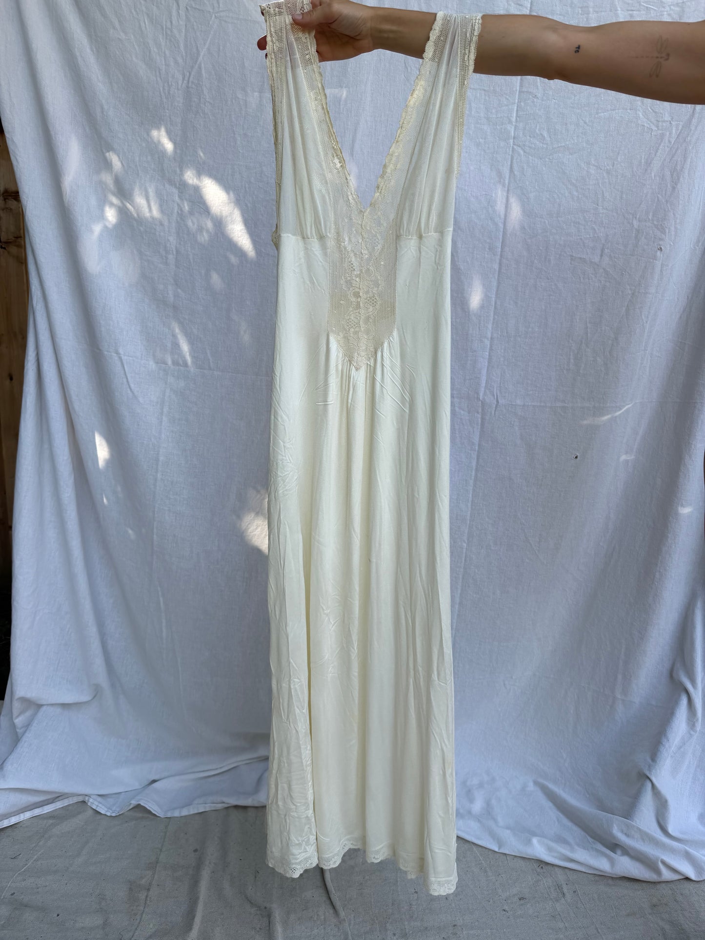 Long Cream Nylon Slip Dress