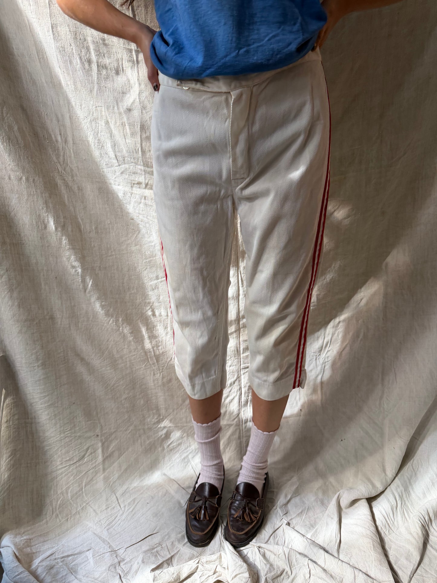 Cream + Red Striped Baseball Pants