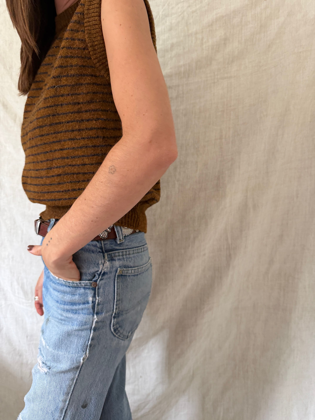 Ochre and Navy Striped Vest