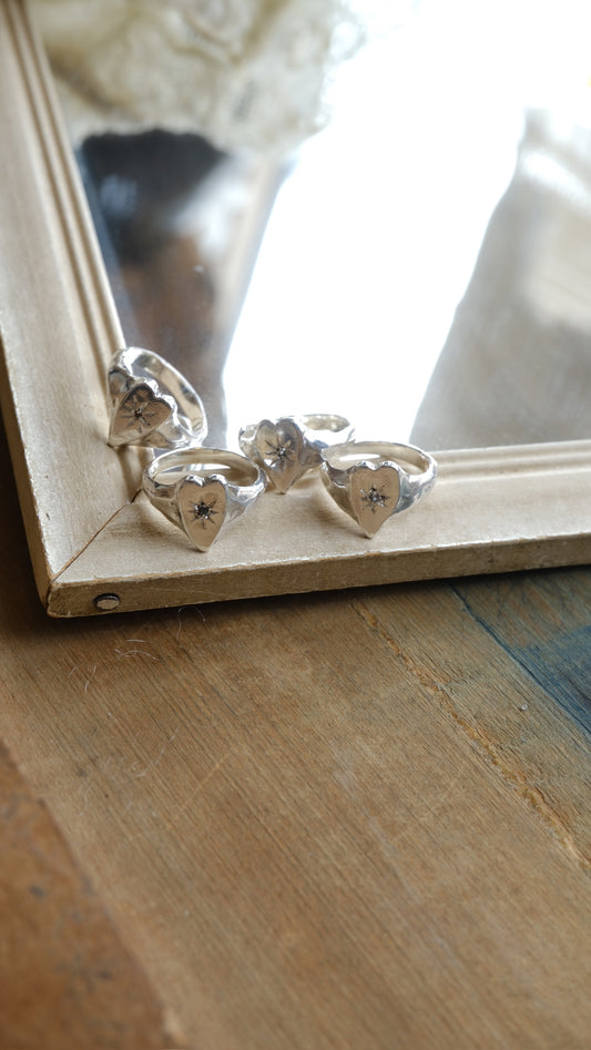Heart Signet with Starset Sapphires by Rosalind Studio