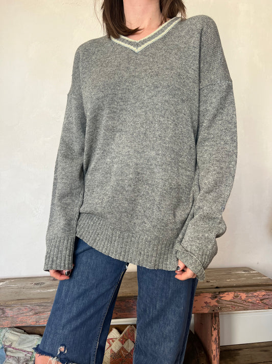 Grey Wool V Neck Sweater