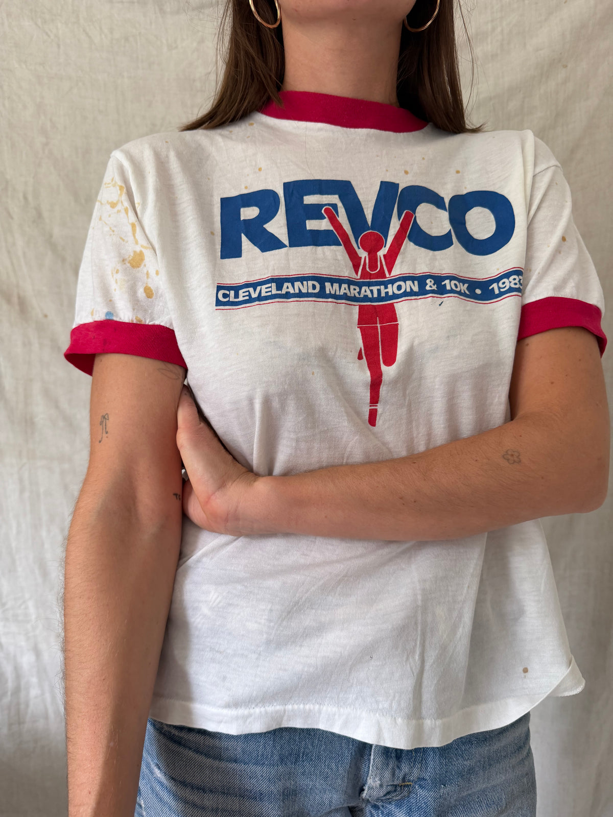 White and Red Cleveland Marathon Ringer Tee