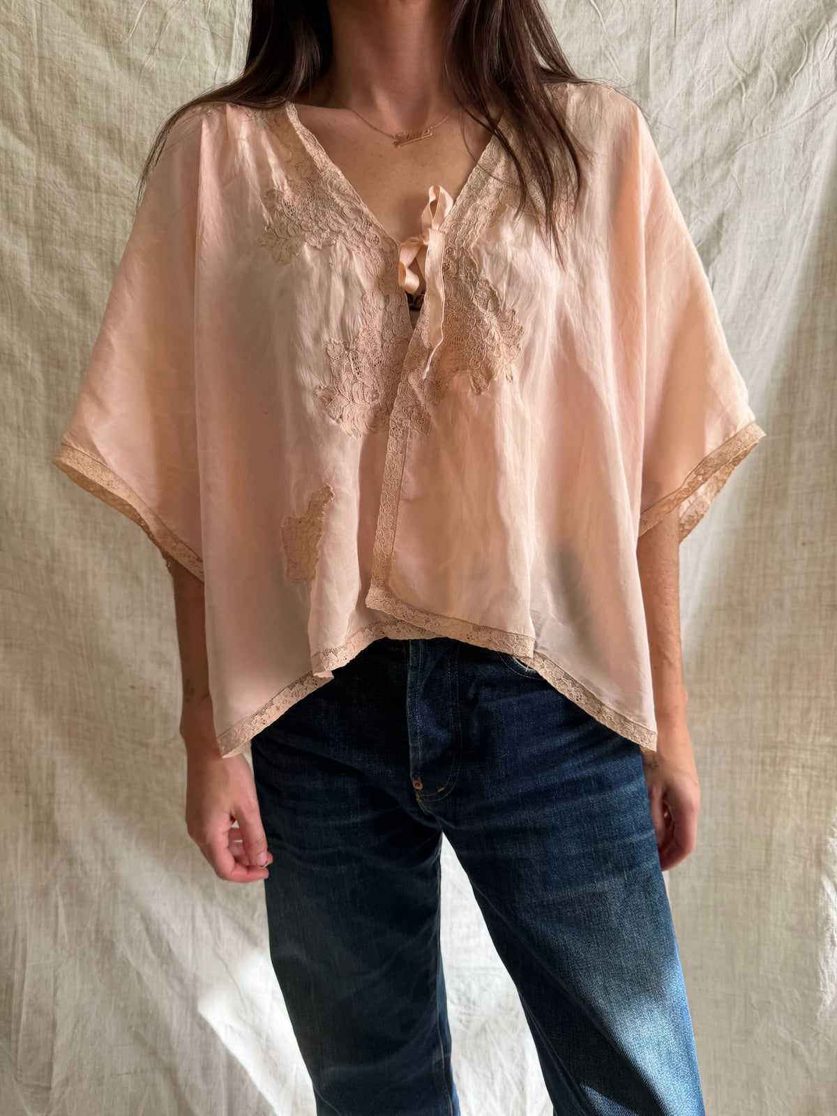 1930s Peach Silk Bed Jacket