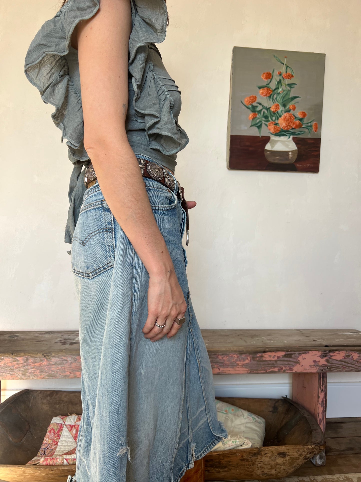 Oaxacan Grey Ruffle Tie Top