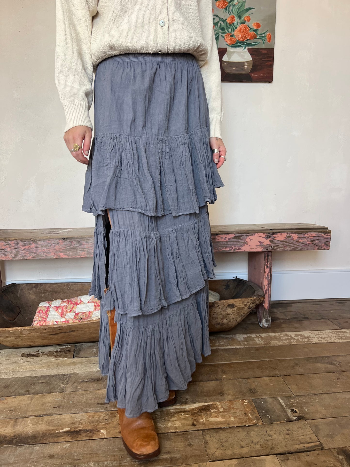 Oaxacan Gray Ruffle Skirt