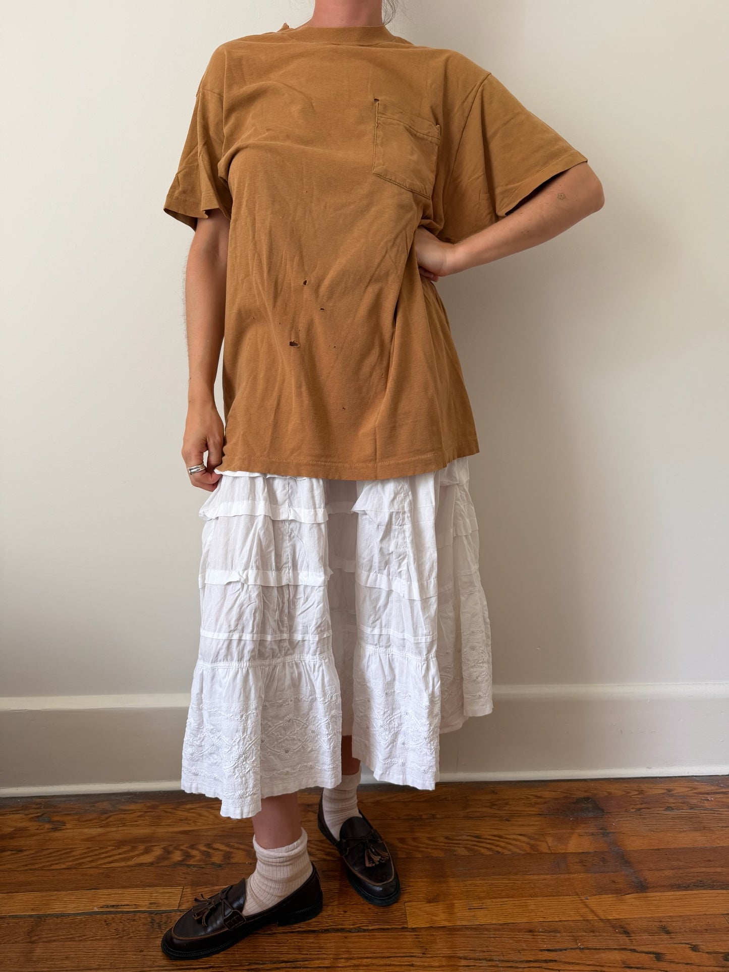 Camel Distressed Pocket Tee