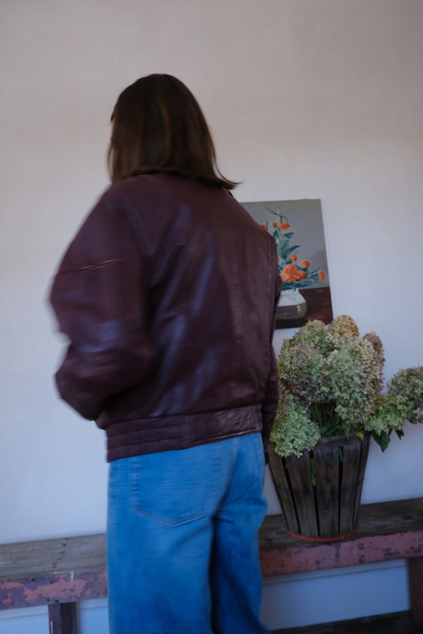 Burgundy Leather Bomber Jacket