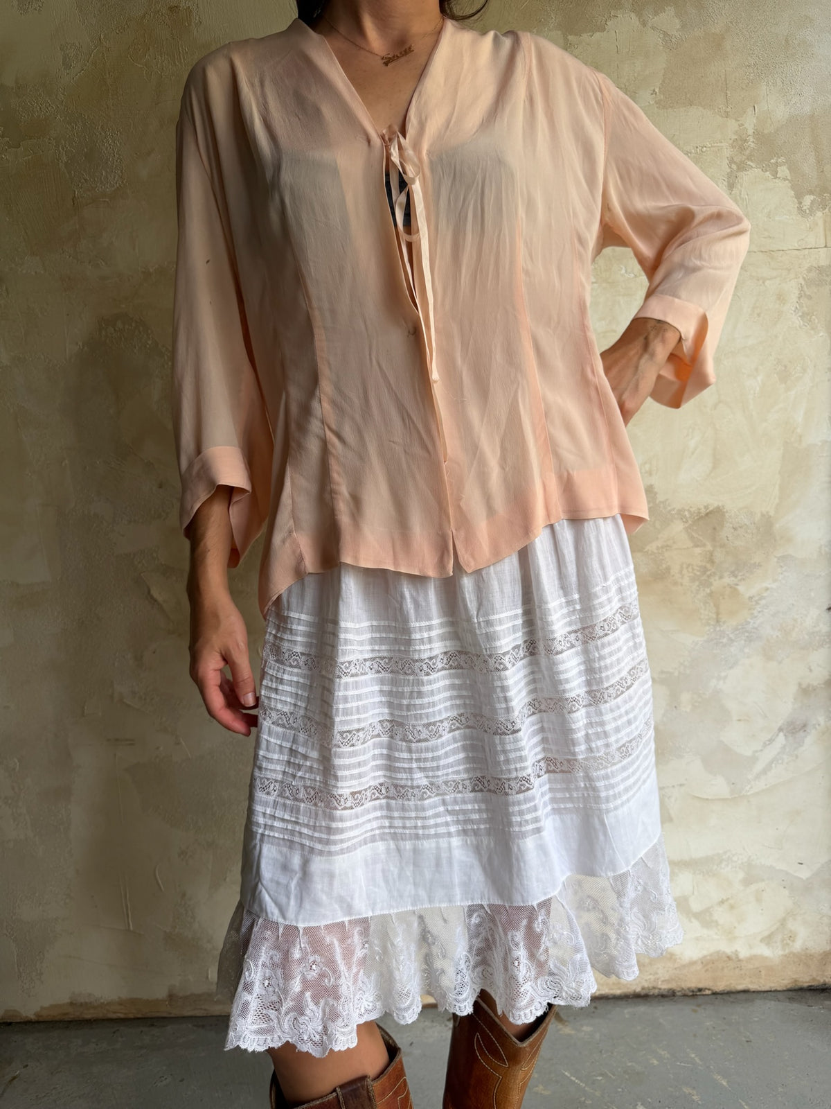 Antique Silk Pale Pink Tie-Up Blouse